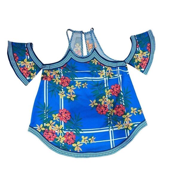 Flying Tomato Halter Top Blue Floral Tank Sz XS - Picture 3 of 6